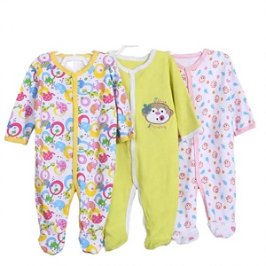 Pyjamas à manches longues pour tout-petits, 3 pièces, 100 % coton, barboteuse à pieds, nouveau-né, unisexe, décontracté, boutonné, motif dessin animé, 0-3 mois, haute qualité - Product Image 2