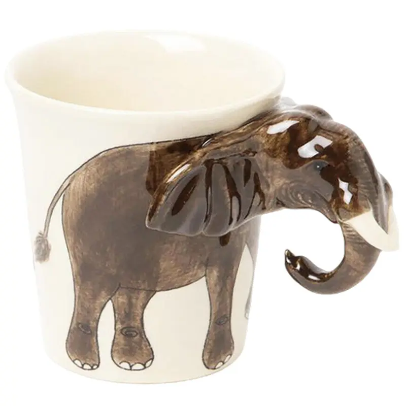 Benutzer definierte Porzellan 3D Tier Kaffeetasse Keramik Elefant Kopf Griff Tasse mit 3D Ohren und Kofferraum