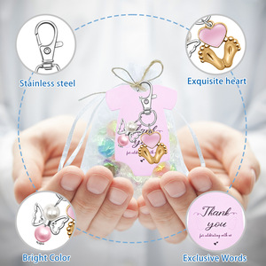 DAMAI Baby Shower Favors Key Chains Gold Baby Feet Heart Charm <b>Keyring</b> Organza Bags Gender Reveal Party Gifts For Guest - Product Image 5