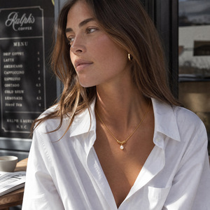 Nouveauté : Collier d'été minimaliste étanche avec pendentif perle véritable et chaîne Rolo en acier inoxydable - Product Image 2
