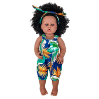 Poupée Reborn Personnalisée 55 cm, Cheveux Bouclés Mignons, Peau Noire, Corps Entièrement en Vinyle, Combinaison Florale, Jouet Compagnon Réaliste et Doux