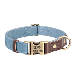 Kalung Anjing Kulit Sapi Asli Klasik Solid Katun Baru dengan Gesper Ukiran Khusus Ramah Lingkungan Bernapas Nyaman Kulit Sapi Poliester - Product Image 1