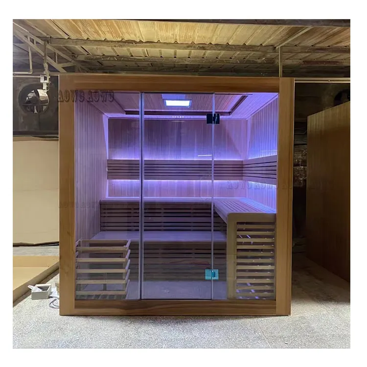Sauna bois 4 personnes cabine infrarouge pruche film sek saunaking portable chambre spa corps sauna tente chauffage poêle acier