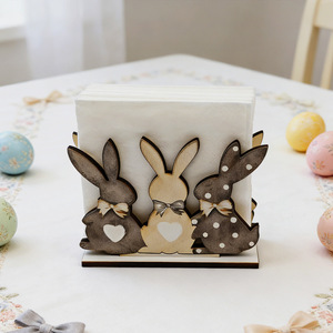 Easter Bunny Wooden Tissue Holder Storage Stand Handmade Decor Indoor Holiday Decoration - Product Image 1