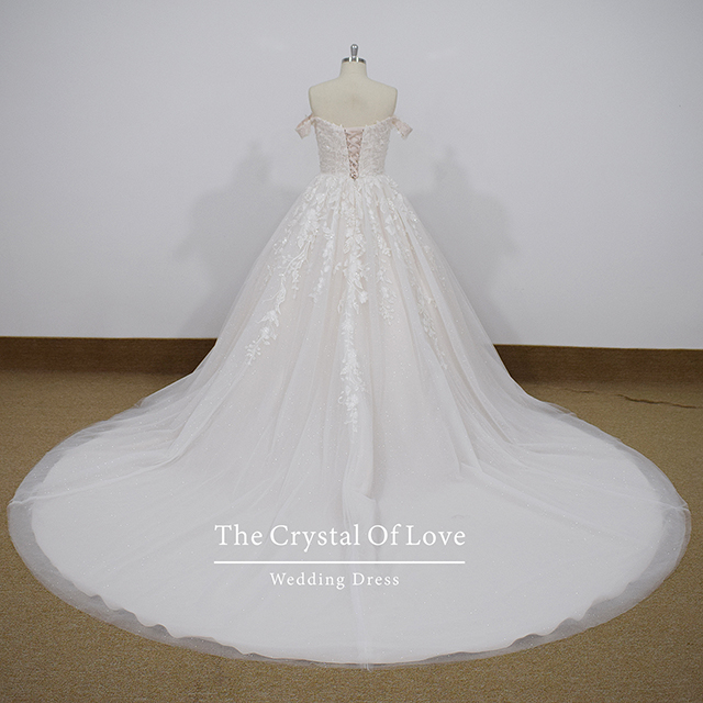 wedding dresses off the shoulder v waist tule trending