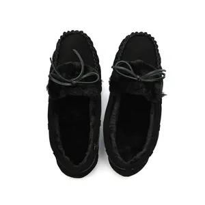 Custom Logo Excellent Cow Suede Leather Fur Winter Casual Shoes Moccasin For Women
