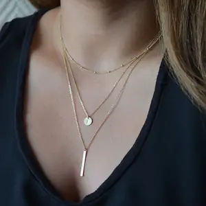 Nieuwe Mode Europese Eenvoudige Vergulde Vrouwen Sieraden Kraag Multi Lagen Bar Munt Ketting Sleutelbeen Kettingen