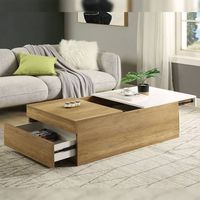 Table basse contemporaine bicolore en métal et bois avec surface extensible et design pliable