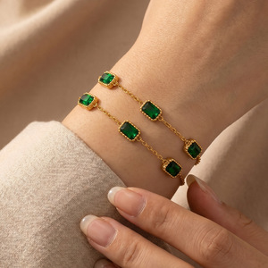 Gold Plated Emerald Cut <b>Crystal</b> Chain <b>Bracelet</b> Women's Classic Bezel Setting Jewelry Gift - Product Image 2