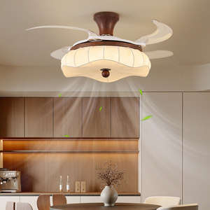 European Vintage Fabric <b>Ceiling</b> <b>Fan</b> <b>Light</b> Wabi Sabi Style Concealed Blade <b>LED</b> Fixture for Dining Room Bedroom - Product Image 1