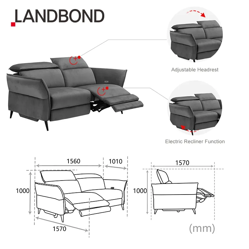 Canapé de salon électrique moderne, canapé en tissu à trois places, mobilier européen inclinable, ensemble de canapés