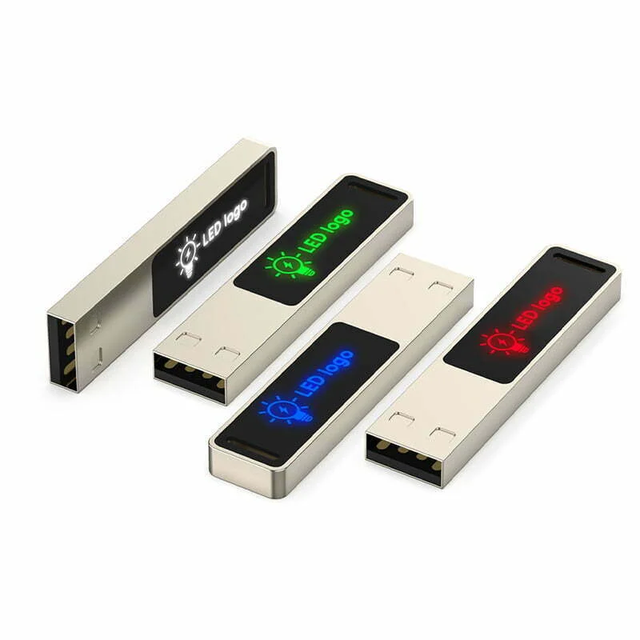 Employee Welcome Kit USBs Metal Glowing Logo USB 2.0 Flash Drive 2GB-128GB LED Light High-Speed Data Storage