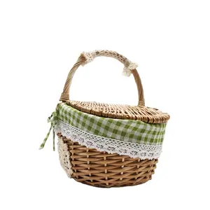 FULI beau Style pastoral pique-nique Snack panier de rangement panier tissé à la main panier de tissage extérieur