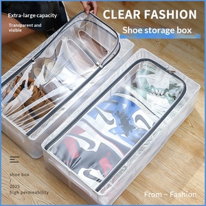 Boîte à chaussures en PVC transparent, pliable, anti-humidité, sans assemblage requis, organisateur de rangement sous le lit, anti-poussière - Product Image 5