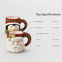 Ensemble de tasses à café de Noël en céramique 3D personnalisées, Père Noël et rennes, vente en gros de tasses à café de Noël