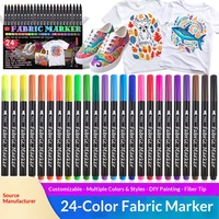 Marqueur de peinture textile DIY, stylo créatif pour tissu, 24 couleurs, pointe pinceau, encre textile, marqueur surligneur en PP