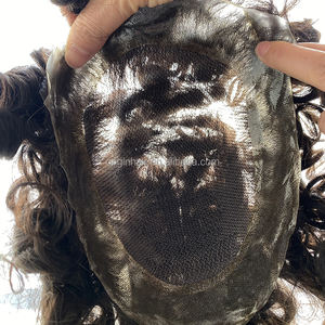 Grote korting, voorraad laag, 7x9 inch, <span class=keywords><strong>2</strong></span> stuks #   1B #   Australische basis 100% echt haar krullen kant & PU basis prothese pruiken toupet voor mannen - Product Image 6