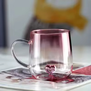 Vaso de Vidrio Transparente de 400 ml, de Borosilicato Alto, con Base y Asa Tridimensionales en Forma de Corazón, Color Degradado - Product Image 4