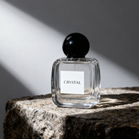 Venta al por mayor de botellas de perfume de vidrio transparente de 30ml, 50ml, 100ml, vacías, con pulverizador, serigrafía, tapa negra de rosca, difusor de varillas para