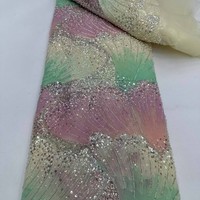 Tissu de dentelle brodée couleur arc-en-ciel avec fleurs colorées perlées nouvelle technique tissée pour robes de mariée robes sacs pour enfants