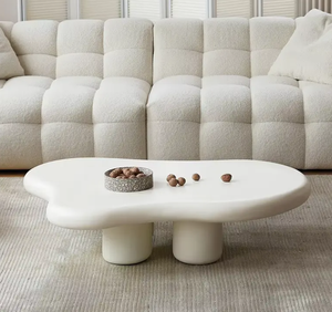 Juego de Mesa de Centro Moderno para el Hogar, Diseño de Mesa de Centro Ondulada de Fibra de Vidrio en Color Blanco Crema para Sala de Estar - Product Image 2