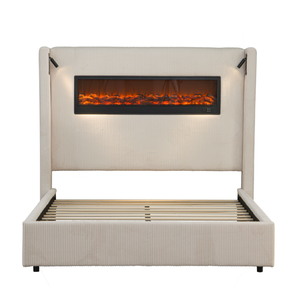 ויבלוט קינג יוקרתי בז 'קטיפה/קווין פלטפורמה עם קמין חשמלי מובנה הוביל אורות קריאה ואחסון - Product Image 4