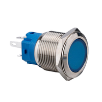 Botón Pulsador de Acero Inoxidable Iluminado con LED de 19 mm, Interruptor de Botón Metálico IP67 con Base Aislada Turquesa para Control Industrial