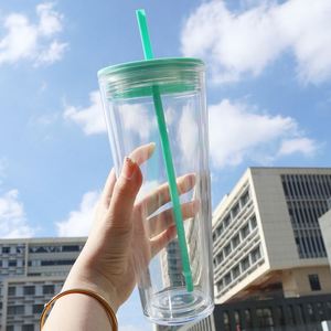 24oz Cold <b>Cup</b> Double Walled Reusable Acrylic Clear PS <b>Plastic</b> Tumbler <b>With</b> <b>Lid</b> <b>and</b> <b>Straw</b> - Product Image 2