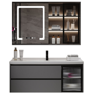 Modern Simple Ceramic Integrated Basin Bathroom Cabinet Combination of Solid Wood Bathroom Cabinet Washbasin - Product Image 1