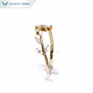 Tianyu feuille d'olivier or massif 10K 14K 18K PT950 mariage Marquise coupe Moissanite diamant fiançailles bague d'éternité féminine - Product Image 4