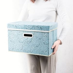 Foldable Fabric Storage <b>Bin</b> with <b>Lid</b> Rose Print Storage Box Basket Washable PP Plastic Board Decorative Cubes - Product Image 5