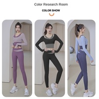 Ensembles de vêtements de yoga côtelés à manches longues avec logo personnalisé pour femmes
