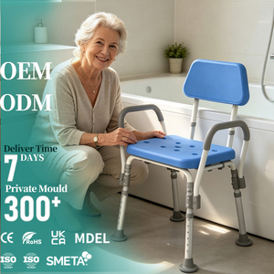 Chaise de douche bariatrique bleue 550 LBS avec housse en coton, accoudoirs réglables, dossier en PU, siège large, 7 niveaux, tabouret de bain en aluminium de 1,4 mm pour <span class=keywords><strong>personnes</strong></span> âgées - Product Image 1
