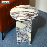 Table d'appoint ronde en marbre Calacatta Viola de luxe moderne avec pied en T pour appartement, villa, hôtel
