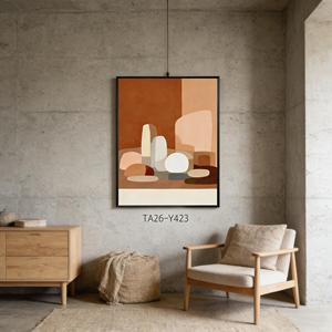 Tableau mural sur toile avec figurine minimaliste et <span class=keywords><strong>cactus</strong></span>, décoration intérieure bohème aux tons Morandi pour salon - Product Image 3