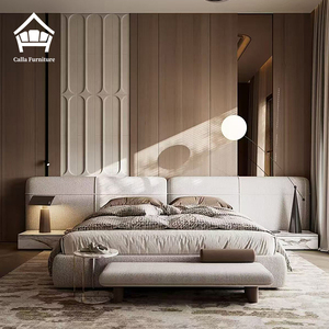 Cama de Plataforma Moderna de Lujo Tapizada en Cuero Genuino, Tamaño King, Personalizable, con Almacenamiento y <span class=keywords><strong>Masaje</strong></span>, Muebles para Recámara Principal - Product Image 1