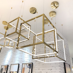 Gold Square Stainless Steel Adjustable Height Pendant <b>Light</b> E26 <b>LED</b> 3500K Warm White for Living <b>Room</b> - Product Image 4