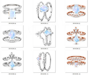 Bague de fiançailles en argent sterling 925 avec pierre de lune arc-en-ciel bleu éclatant, bijoux en pierres précieuses naturelles, plaqué rhodium - Product Image 6