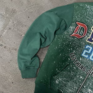 Sudadera con Capucha Verde Vintage con Letras Estilo Universitario para Hombre, 100% Algodón, Gruesa, 360 Gramos, Forro Polar, Cierre Completo, Logotipo Personalizado en Relieve - Product Image 4