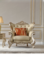 Canapé en bois massif et cuir véritable de luxe léger de style français fabriqué à la main pur, ensemble de canapés villa sculptés royaux européens