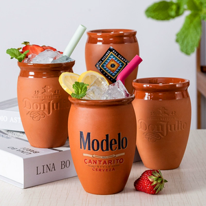 Taza Cantarito Mexicana, Hecha a Mano en Terracota, para Cócteles, Cerámica Rústica Roja, Tazas Cantaritos de Barro Personalizadas - Product Image 1