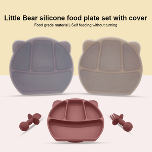 Ensemble de repas écologique et non toxique sans BPA pour enfants, vaisselle pour nouveau-nés comprenant une jolie assiette en silicone avec couvercle, une cuillère et un bol - Product Image 1