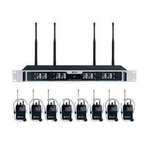 ระบบไมโครโฟนไร้สาย UHF 8 ช่อง Debra DU8008 แบบรอบทิศทาง พร้อมไมโครโฟนแบบหนีบปกเสื้อและแบบคาดศีรษะ XLR ตัวโลหะ สำหรับการสอนและการพูด - Product Image 1