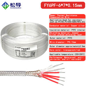 PT100 PTFE مطلي بالفضة محمية 2-core 3-core 4-core إشارة استشعار 6 core كابل تمديد مقاوم للحرارة العالية - Product Image 5