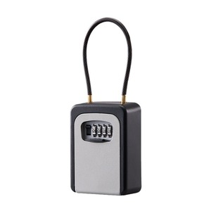 Combination Pad <b>Lock</b> Key Box Zinc Alloy Rectangular Black Gray Steel <b>Cable</b> 7mm Office Renovation Leasing Use - Product Image 1