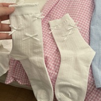 Mode été femmes blanc respirant coton équipage haute qualité dames dentelle femmes personnalisé longues chaussettes minces