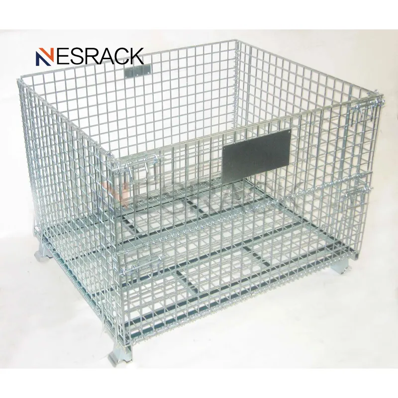 Metal Storage Wire Mesh Container Stackable Galvanized Steel Foldable Wire Mesh Pallet Cage