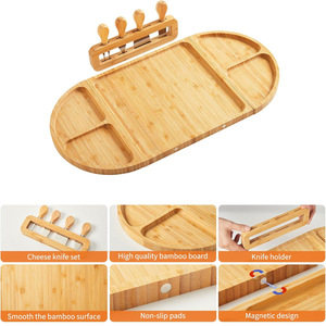 Juego de tabla de quesos de bambú con cuchillo y bandeja para servir, ideal para fiestas o como regalo. - Product Image 3