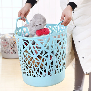 Laundry Basket Round Durable Plastic Clothing Organizer Blue Pink Gray Standing Type Bathroom Bedroom Balcony Use - Product Image 4