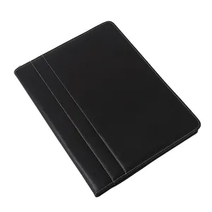 High quality document folder zipper file bag portfolio leather with customized logo leather file folder